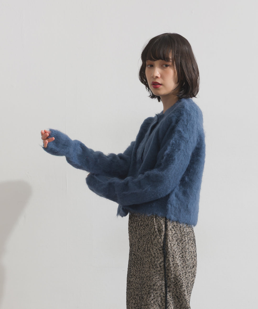 モヘアタッチニットクロップドカーディガン