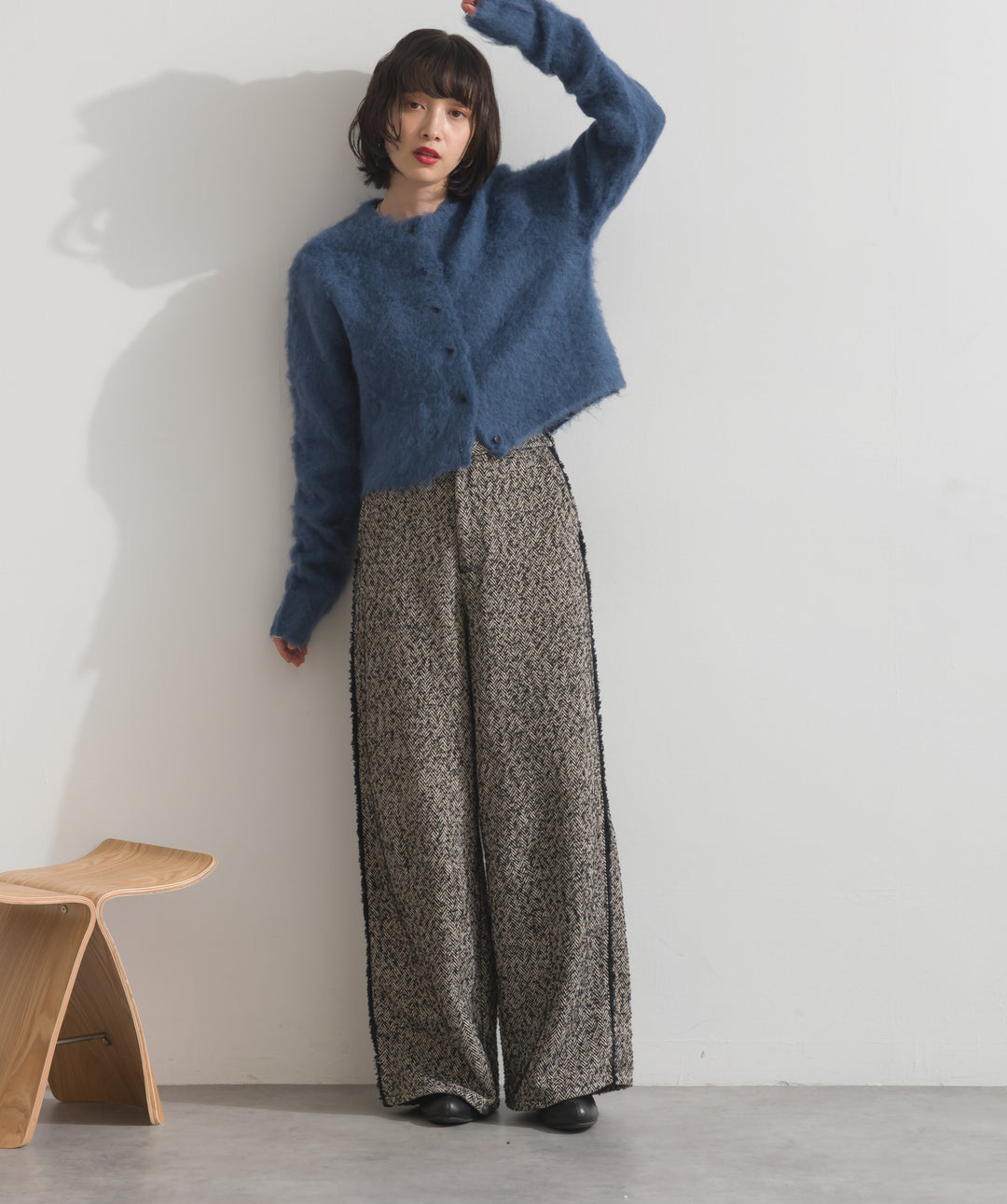 モヘアタッチニットクロップドカーディガン