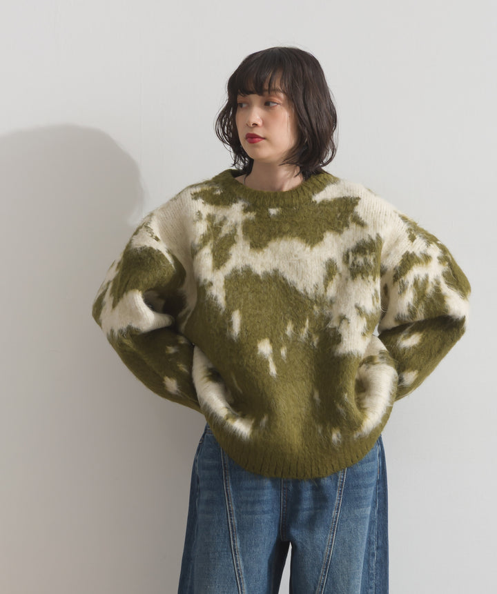 モヘアタッチタイダイ柄オーバーサイズニットプルオーバー