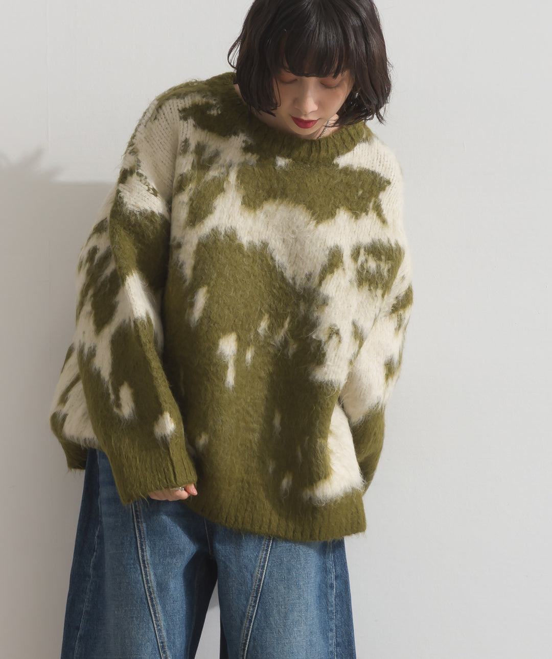 モヘアタッチタイダイ柄オーバーサイズニットプルオーバー