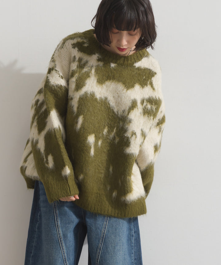モヘアタッチタイダイ柄オーバーサイズニットプルオーバー