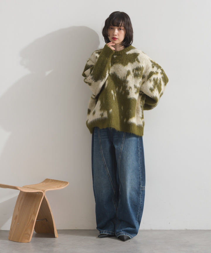 モヘアタッチタイダイ柄オーバーサイズニットプルオーバー