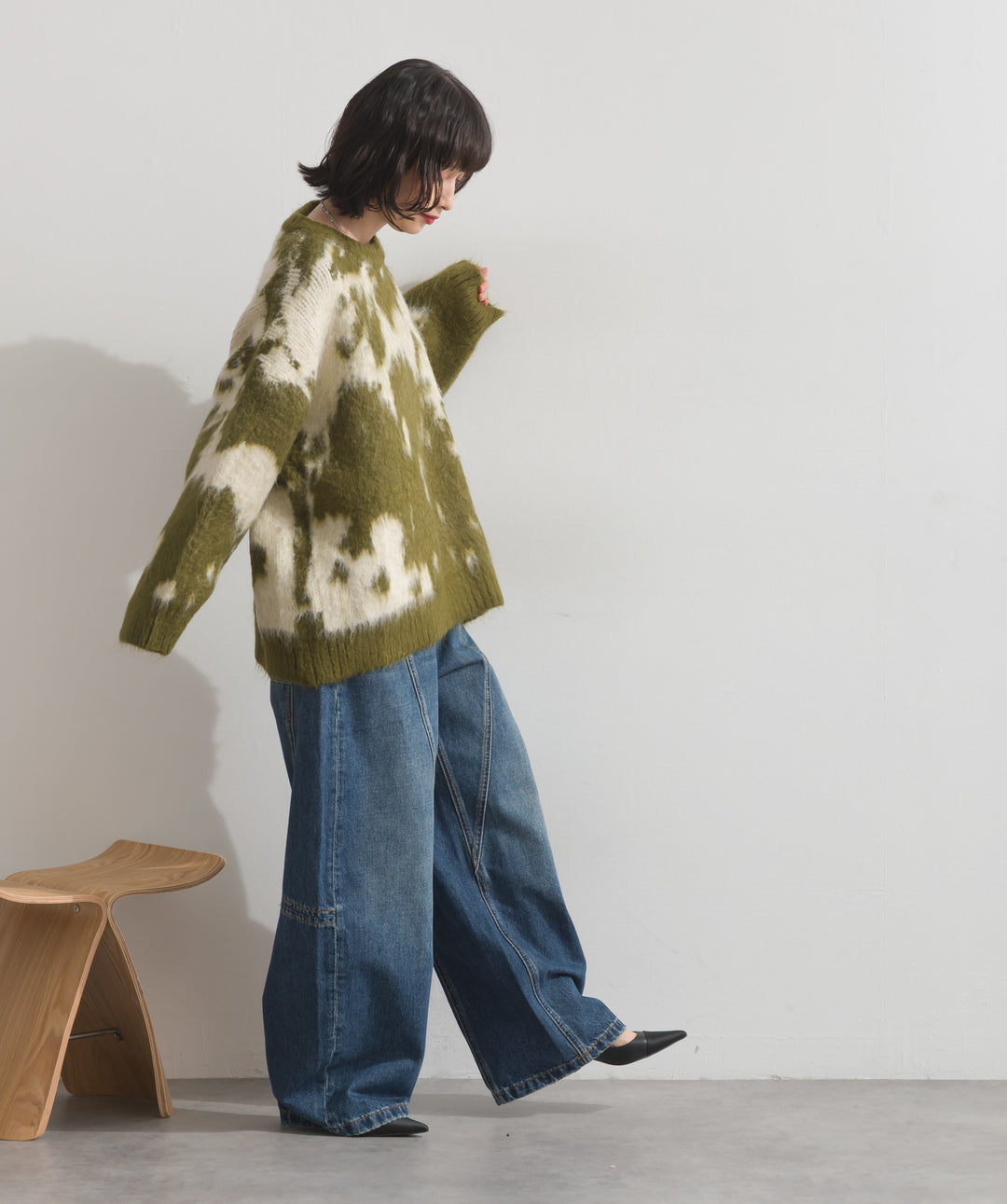 モヘアタッチタイダイ柄オーバーサイズニットプルオーバー