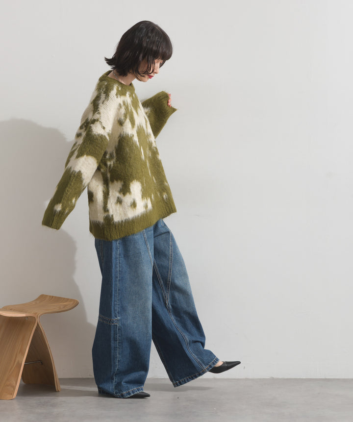 モヘアタッチタイダイ柄オーバーサイズニットプルオーバー
