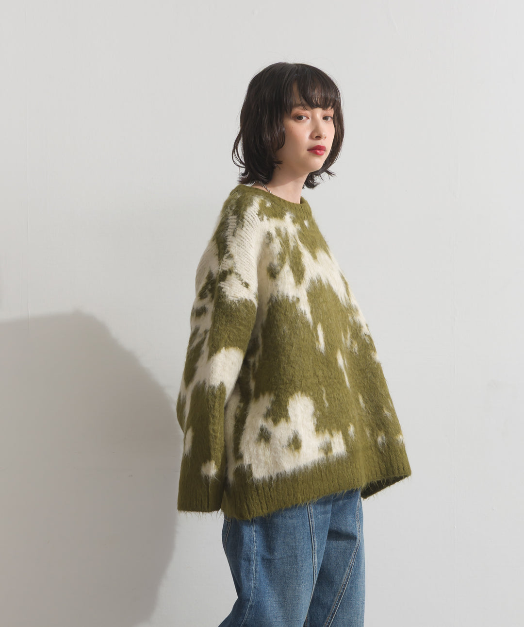モヘアタッチタイダイ柄オーバーサイズニットプルオーバー
