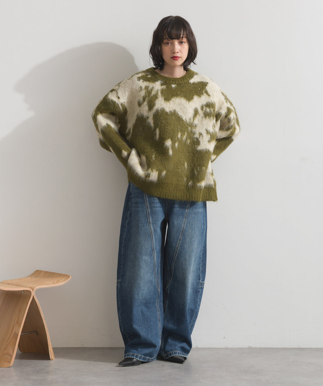 モヘアタッチタイダイ柄オーバーサイズニットプルオーバー