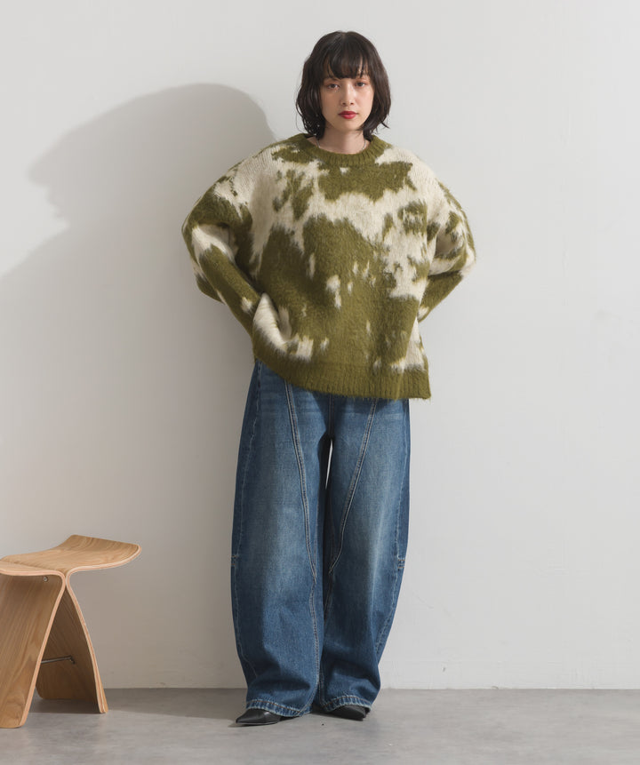 モヘアタッチタイダイ柄オーバーサイズニットプルオーバー