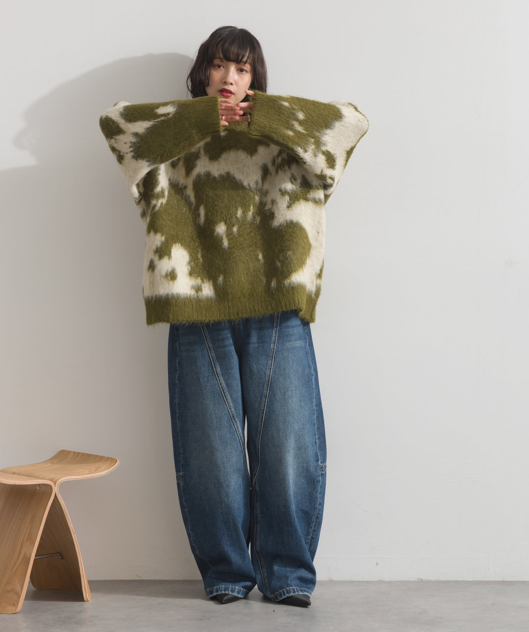 モヘアタッチタイダイ柄オーバーサイズニットプルオーバー