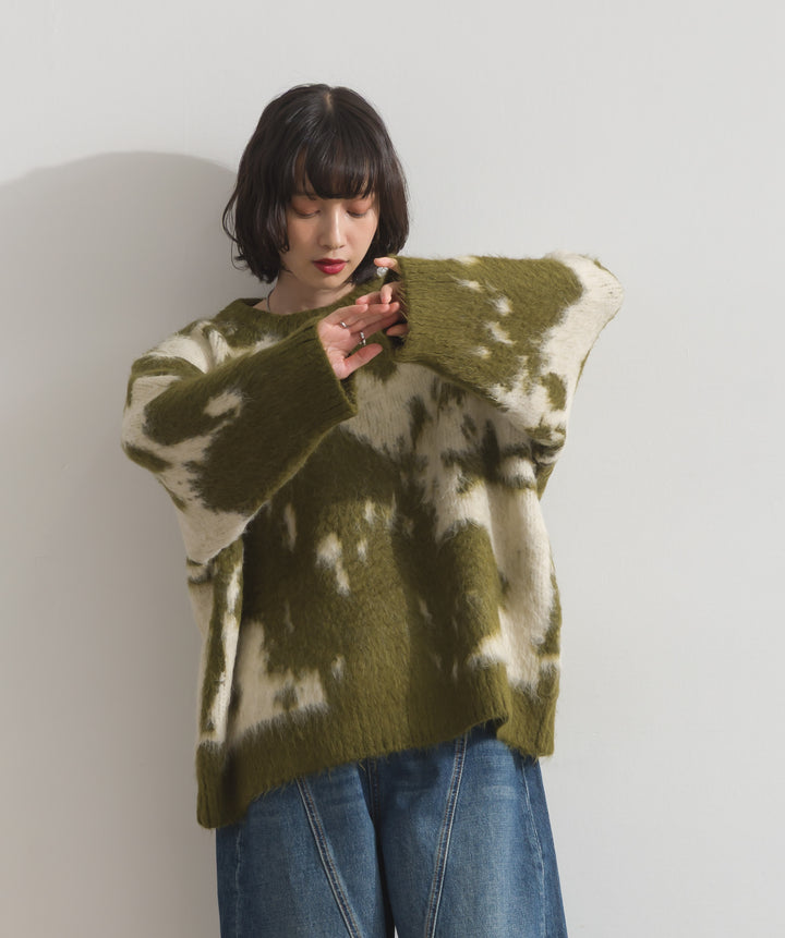 モヘアタッチタイダイ柄オーバーサイズニットプルオーバー