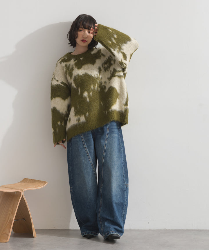 モヘアタッチタイダイ柄オーバーサイズニットプルオーバー