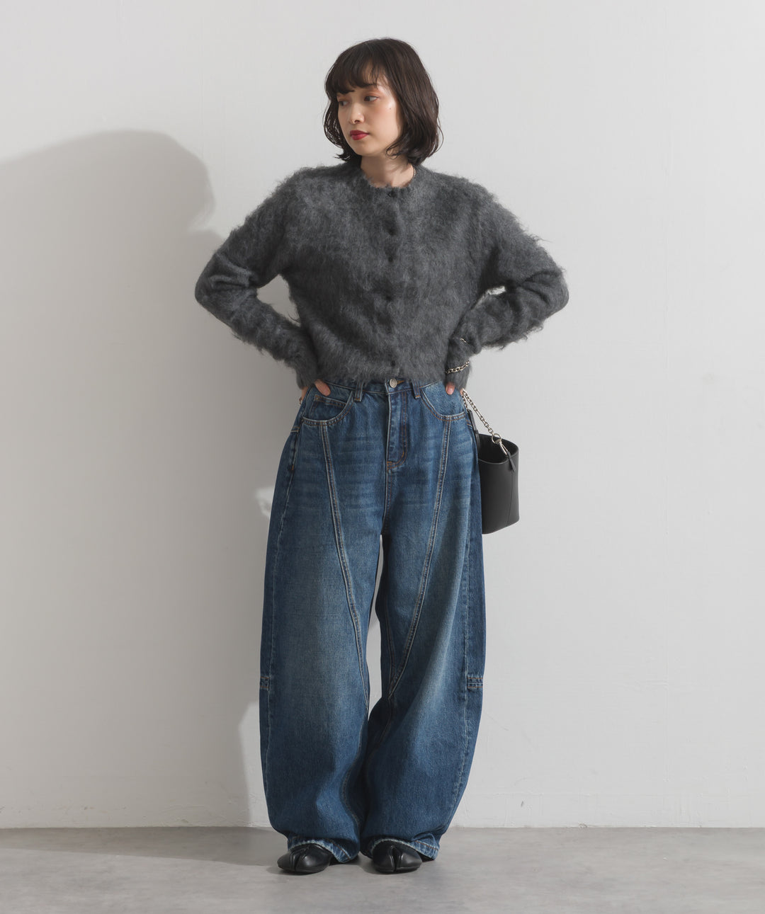 モヘアタッチニットクロップドカーディガン