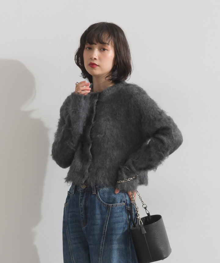 モヘアタッチニットクロップドカーディガン