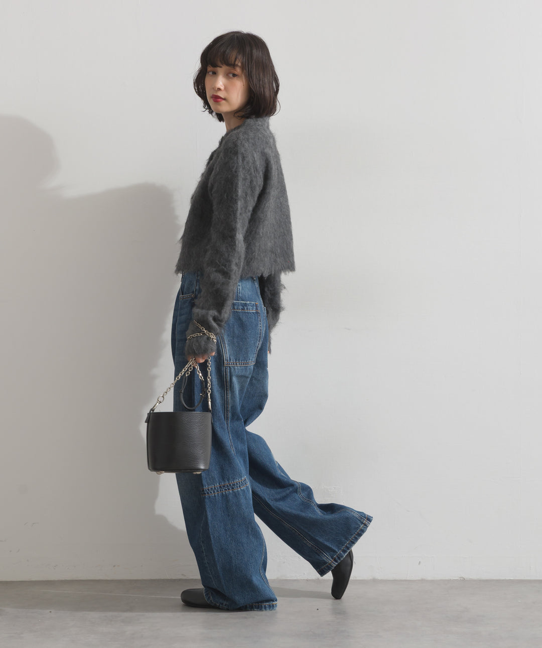 モヘアタッチニットクロップドカーディガン