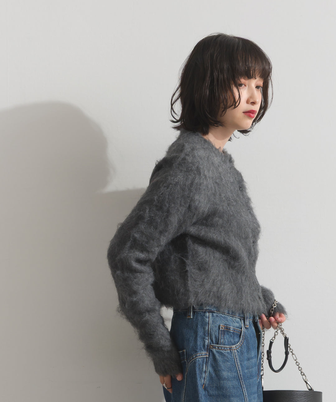 モヘアタッチニットクロップドカーディガン