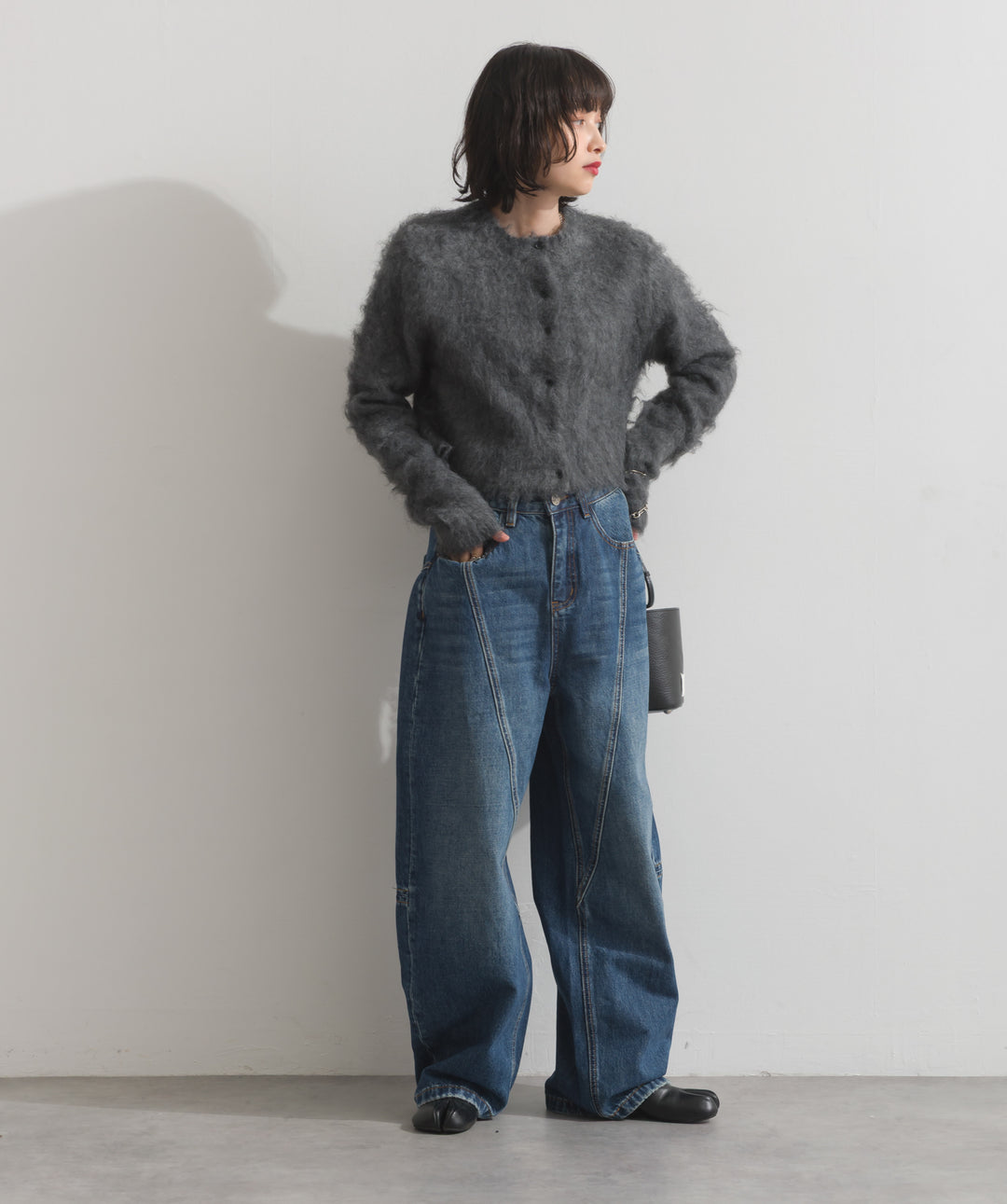 モヘアタッチニットクロップドカーディガン