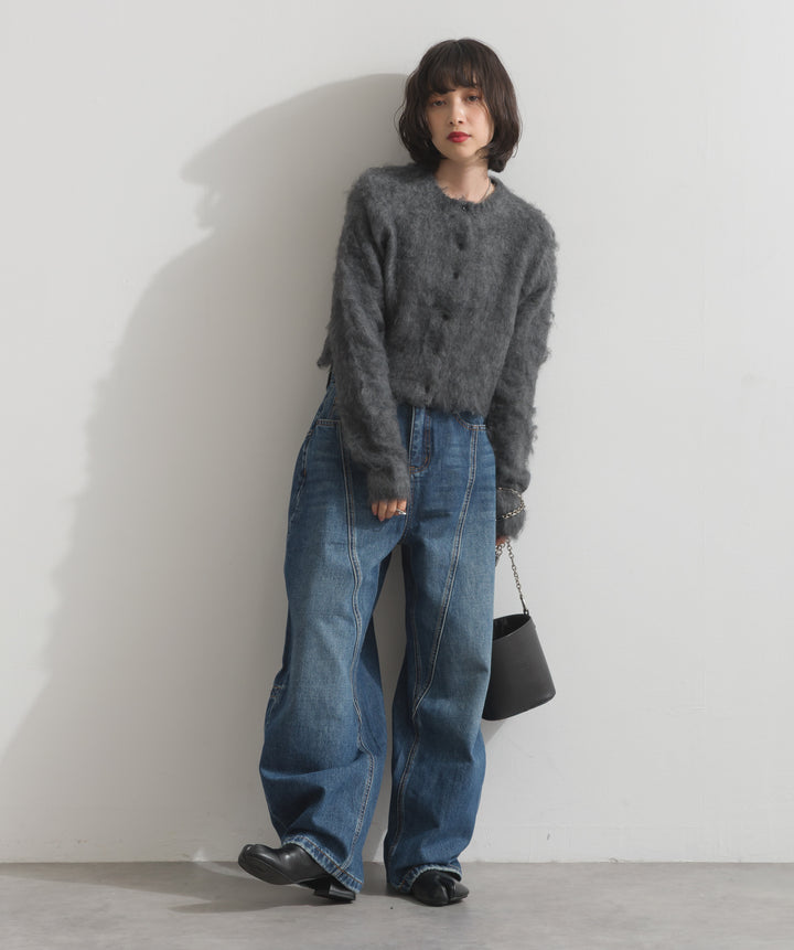 モヘアタッチニットクロップドカーディガン