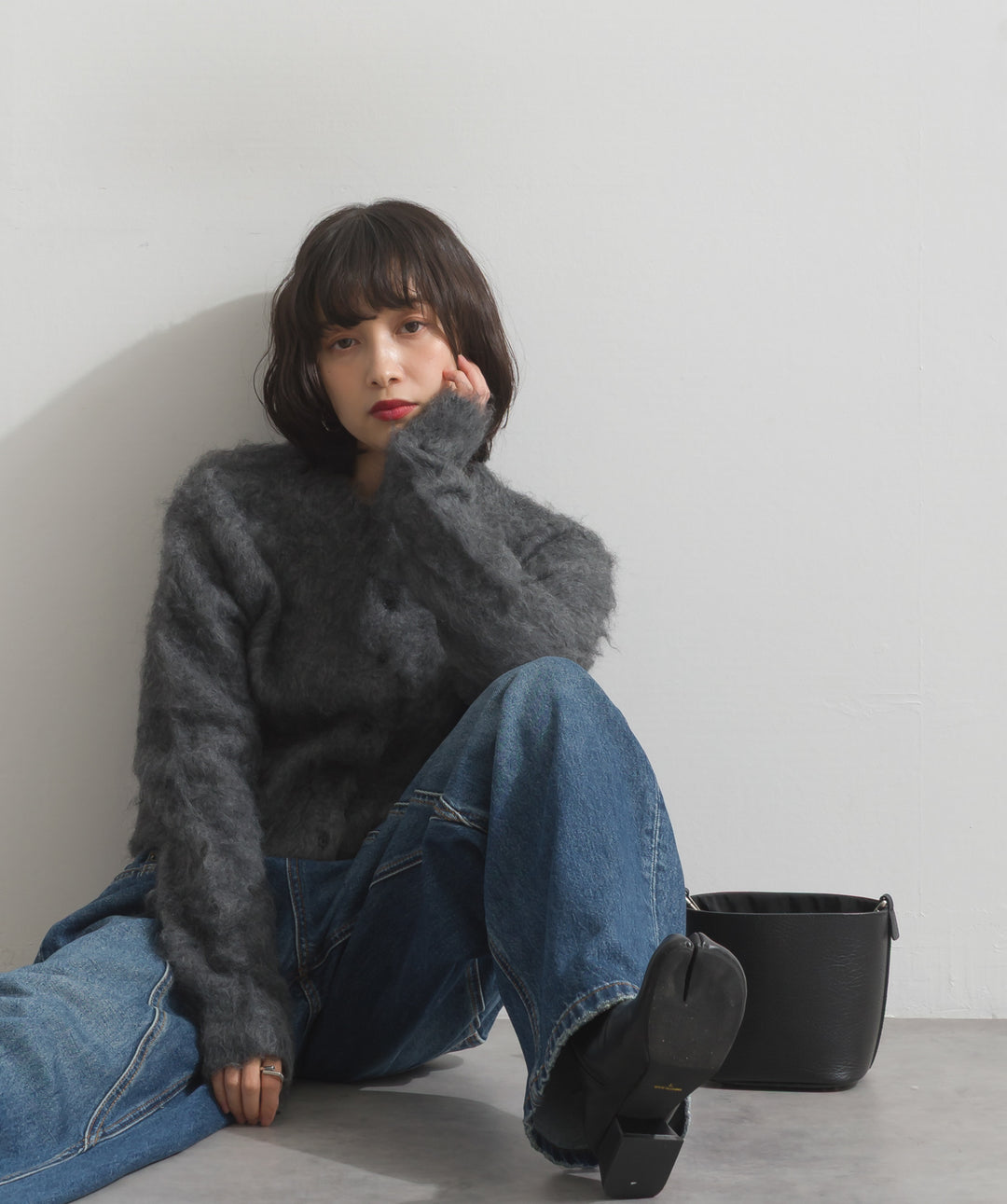 モヘアタッチニットクロップドカーディガン