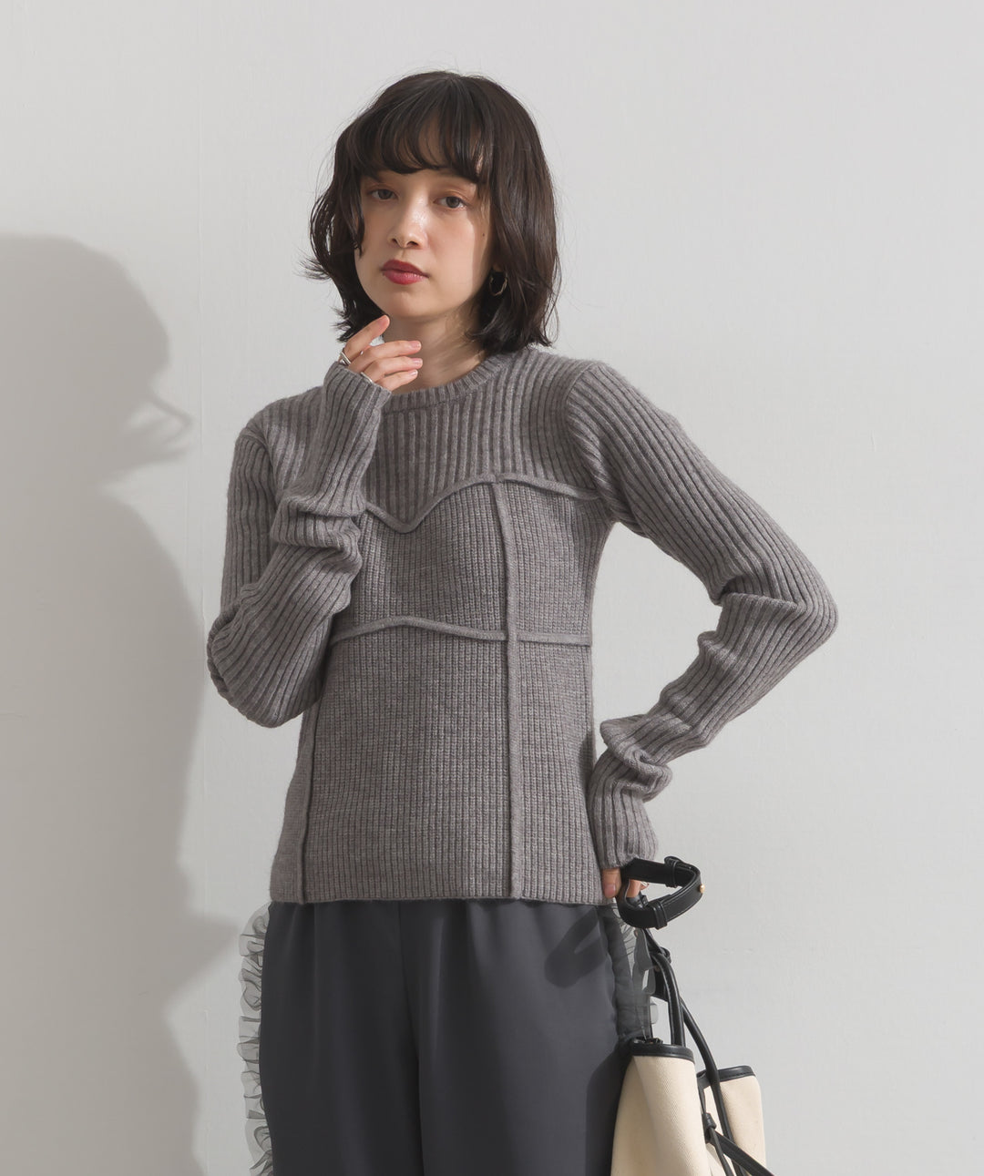 ビスチェデザインリブニットトップス