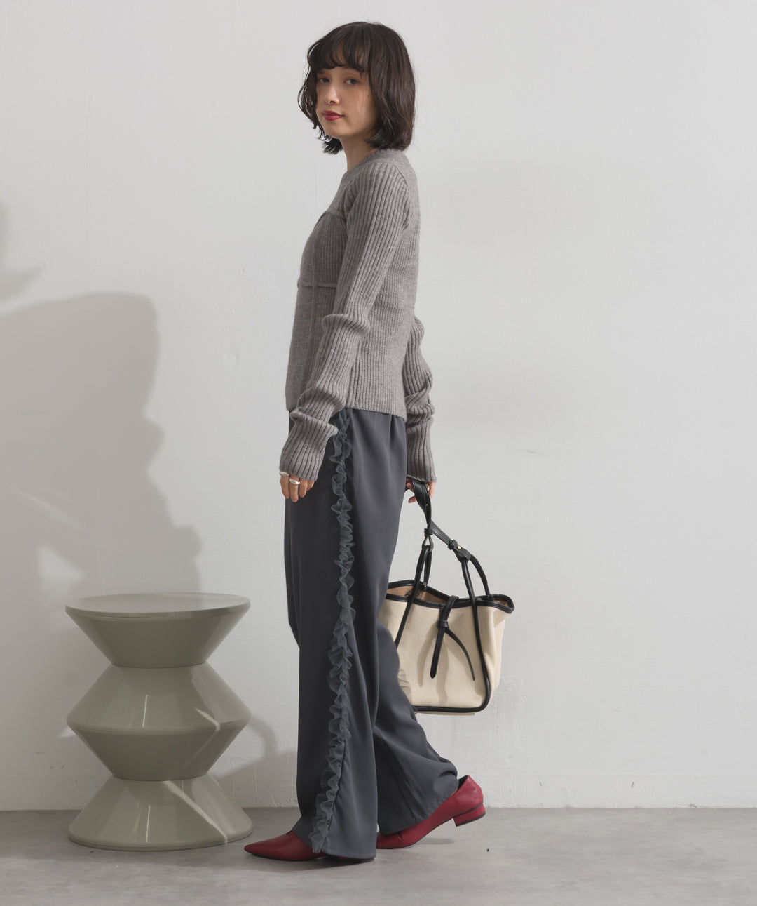 ビスチェデザインリブニットトップス