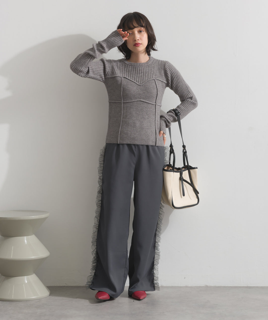 ビスチェデザインリブニットトップス