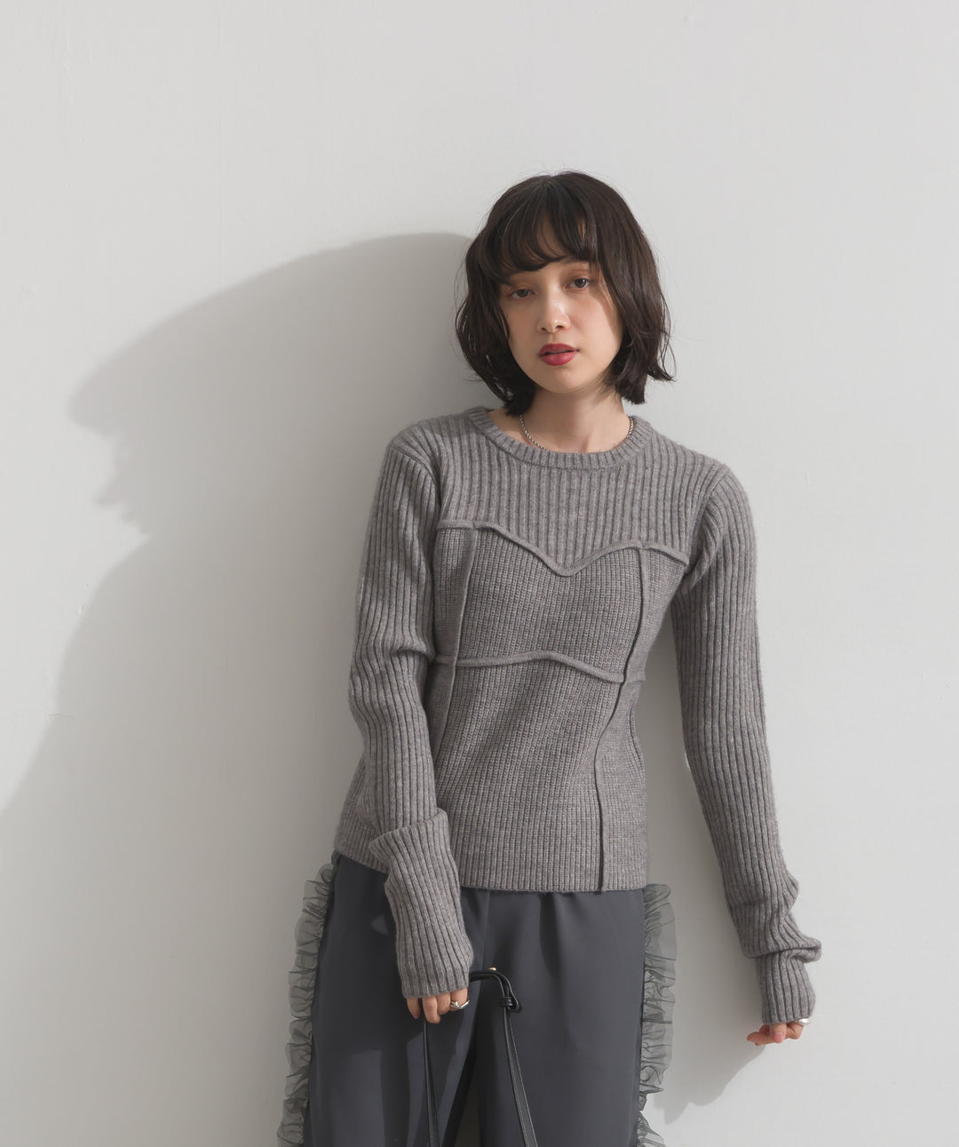 ビスチェデザインリブニットトップス