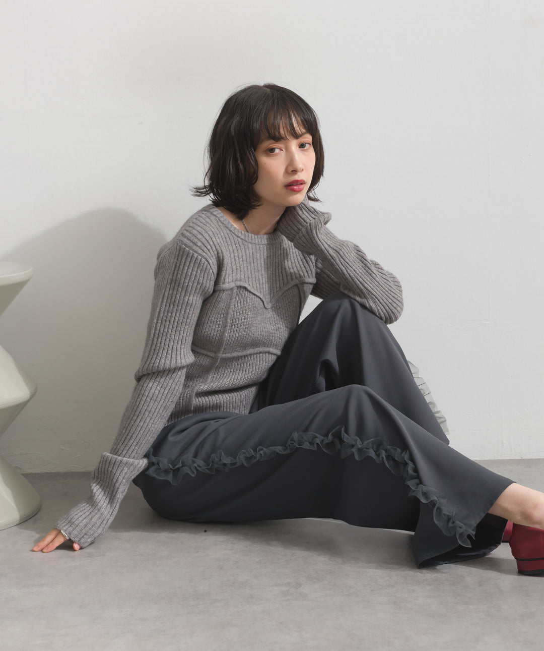 ビスチェデザインリブニットトップス