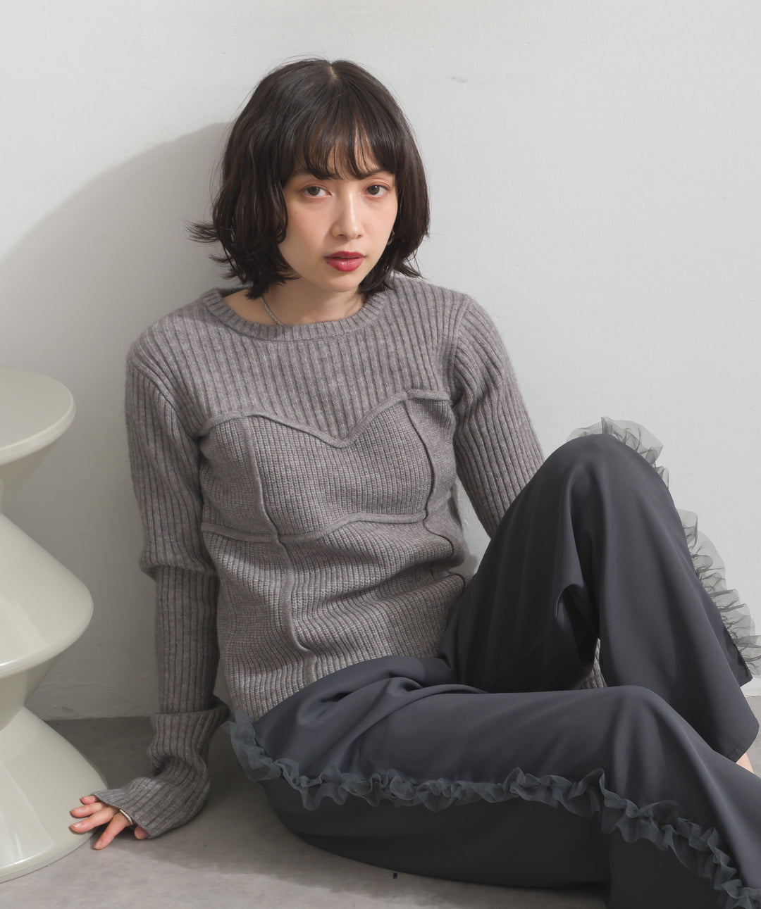 ビスチェデザインリブニットトップス