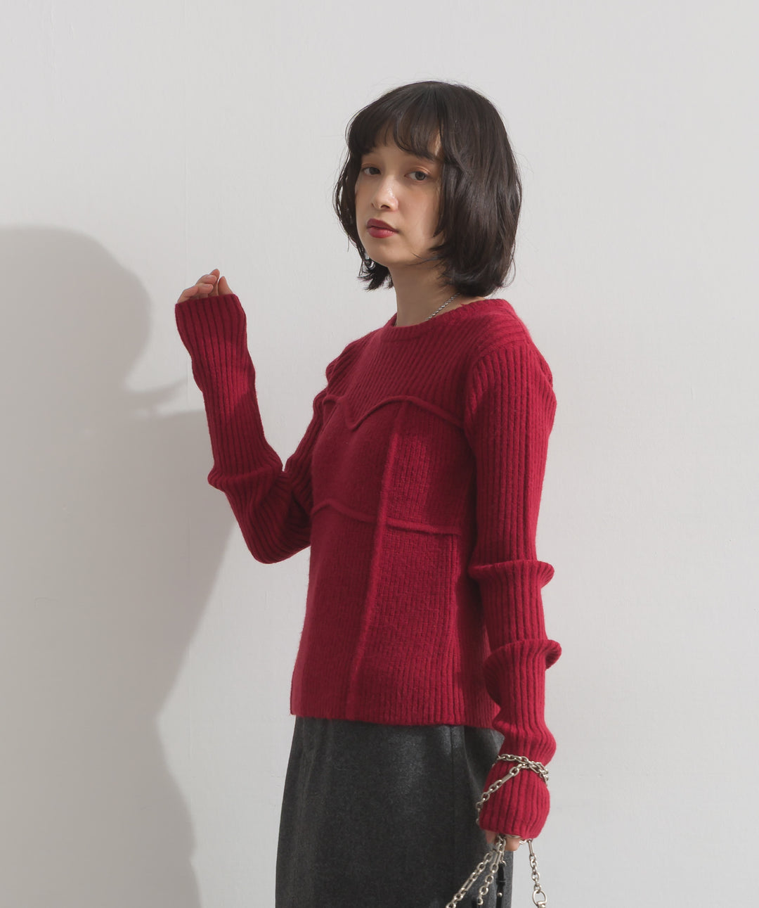 ビスチェデザインリブニットトップス