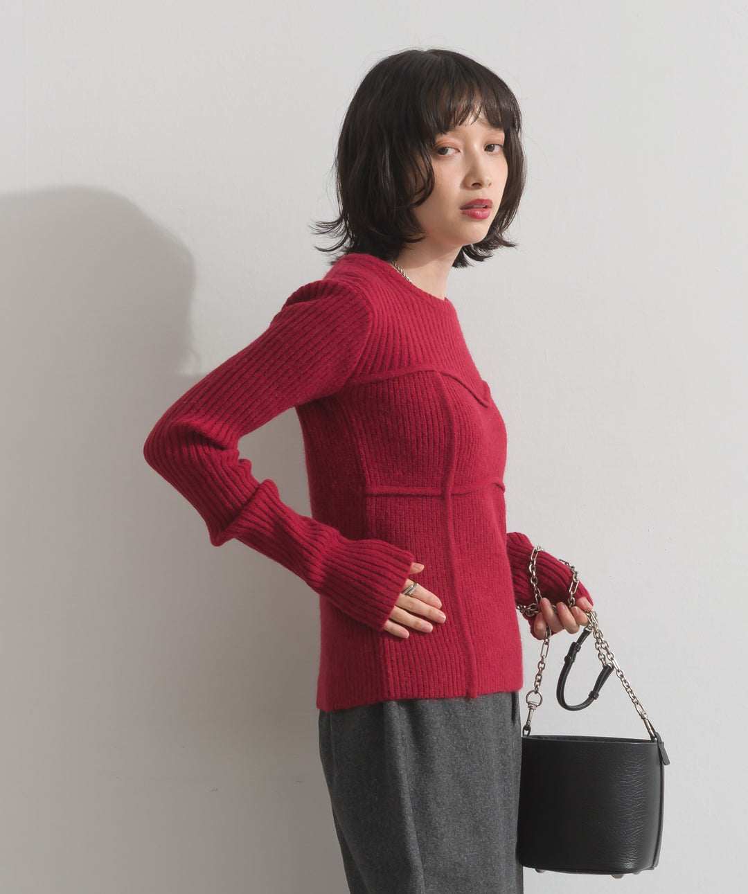 ビスチェデザインリブニットトップス