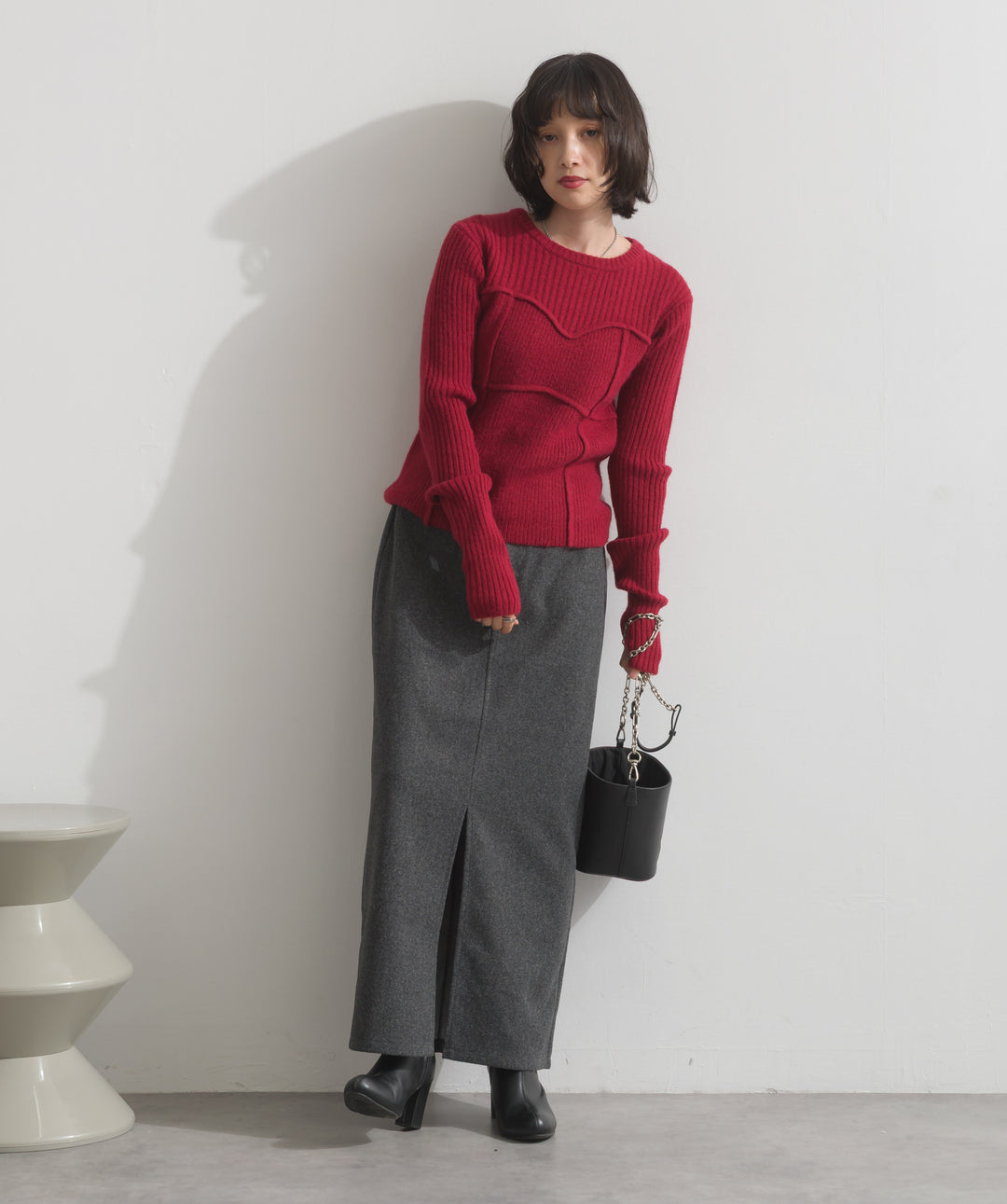 ビスチェデザインリブニットトップス