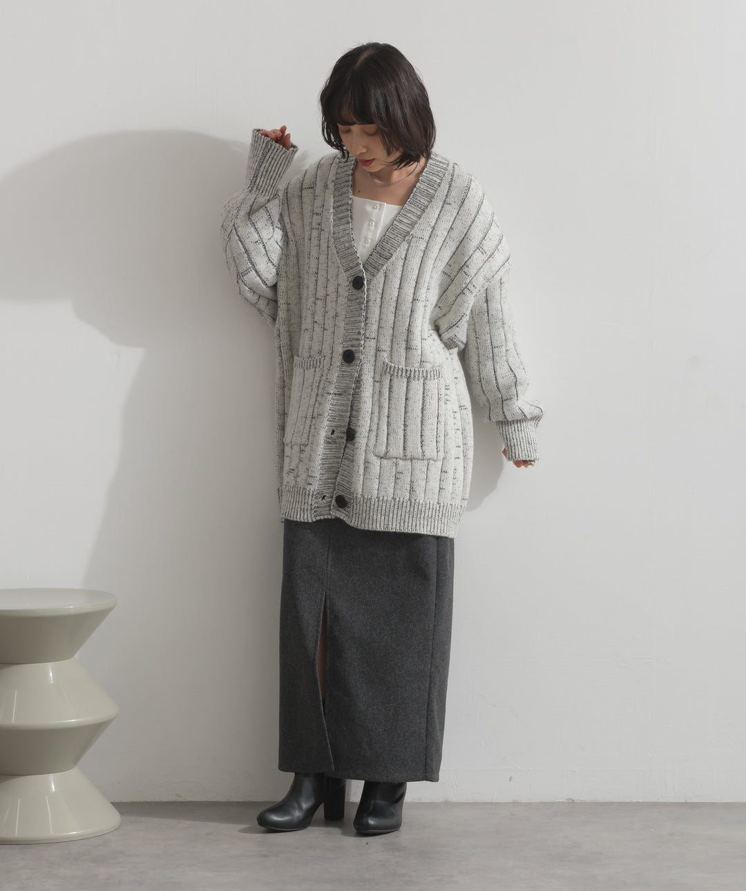 リブ編みルーズカーディガン