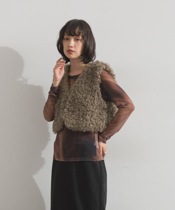 グラデーションシアーロングスリーブトップス