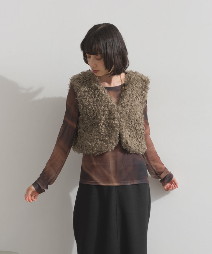 グラデーションシアーロングスリーブトップス