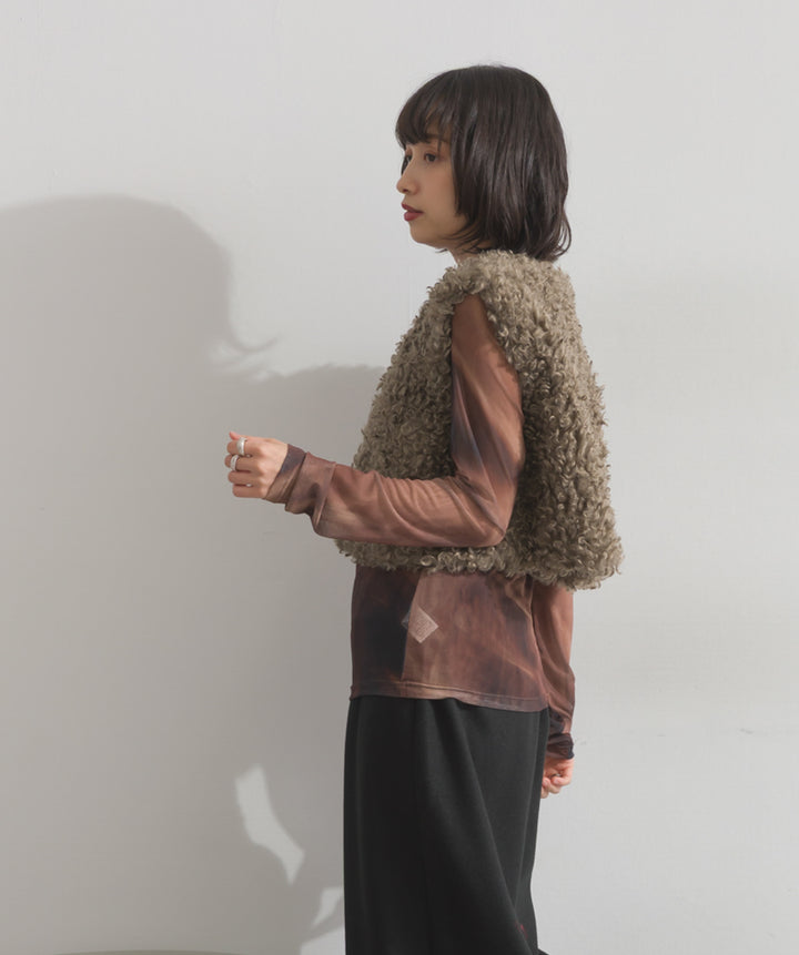 グラデーションシアーロングスリーブトップス