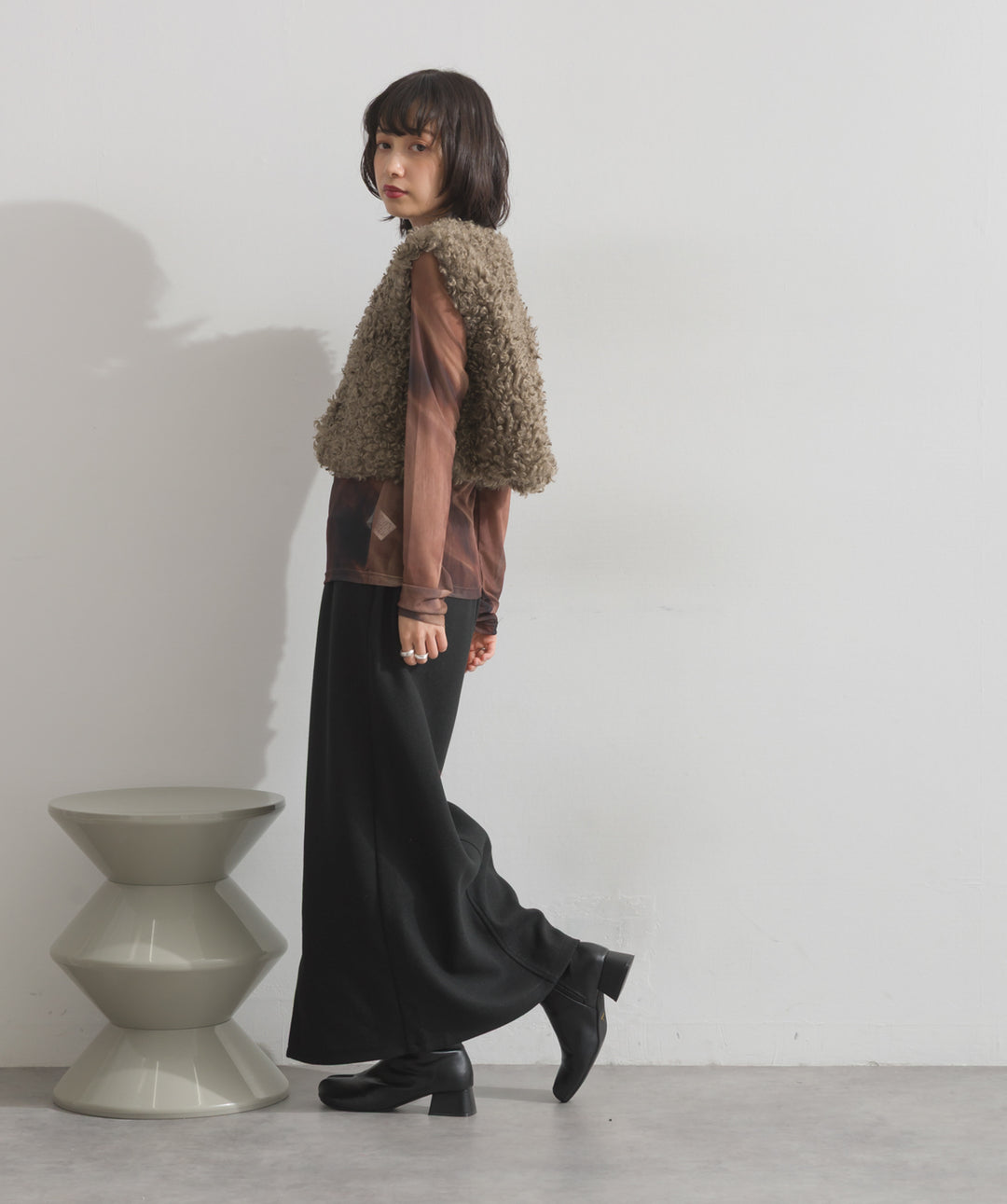 グラデーションシアーロングスリーブトップス