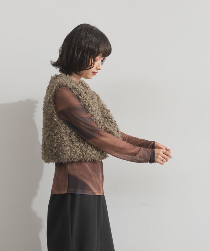 グラデーションシアーロングスリーブトップス