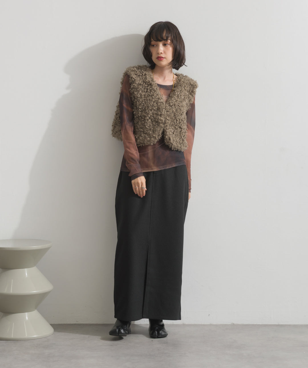 グラデーションシアーロングスリーブトップス