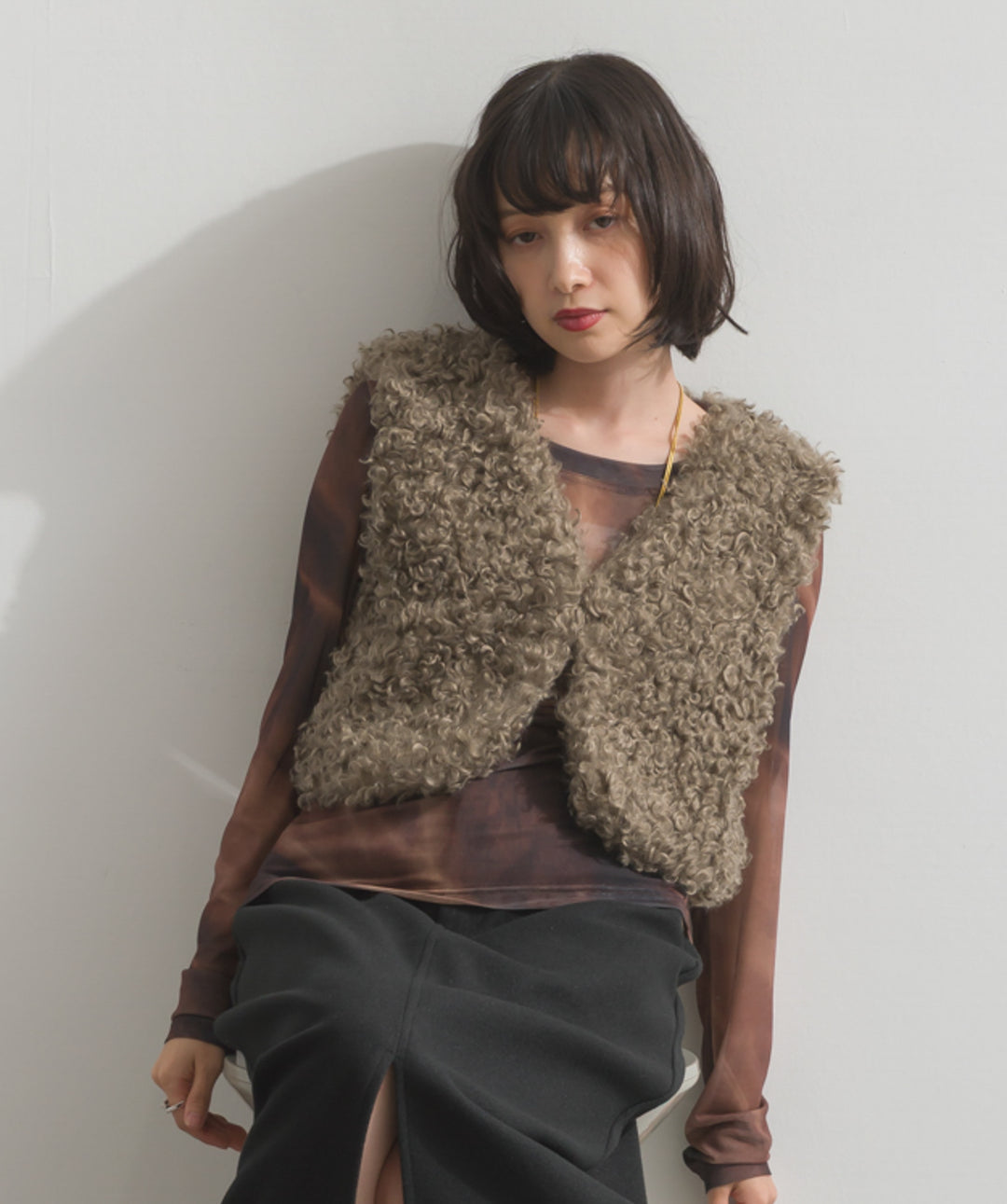 グラデーションシアーロングスリーブトップス