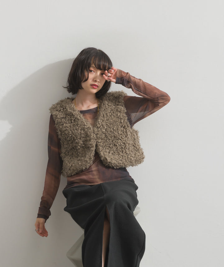 グラデーションシアーロングスリーブトップス