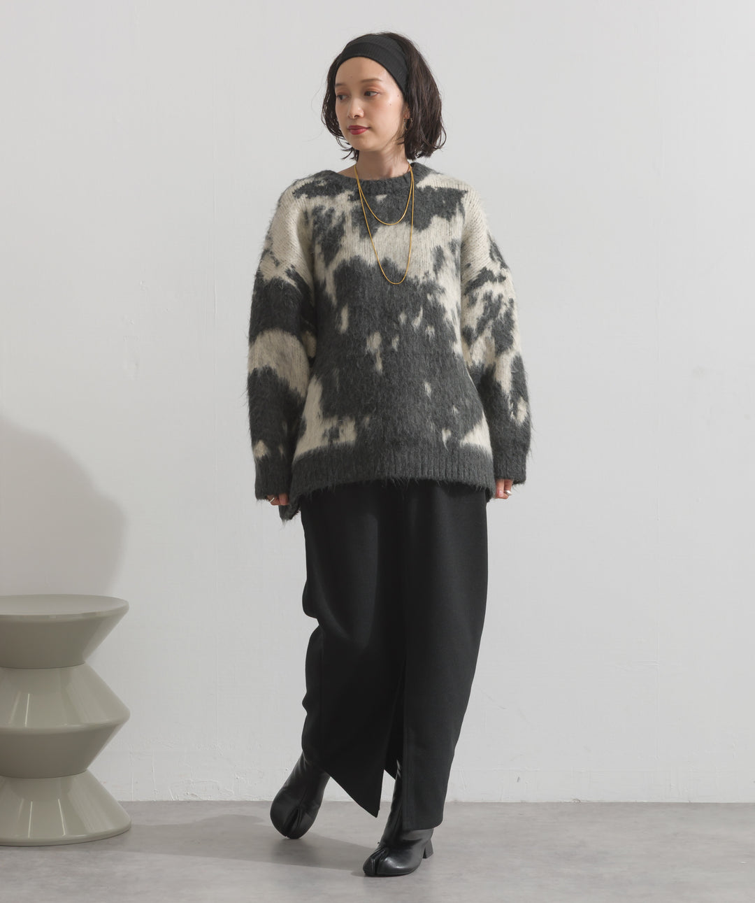 モヘアタッチタイダイ柄オーバーサイズニットプルオーバー