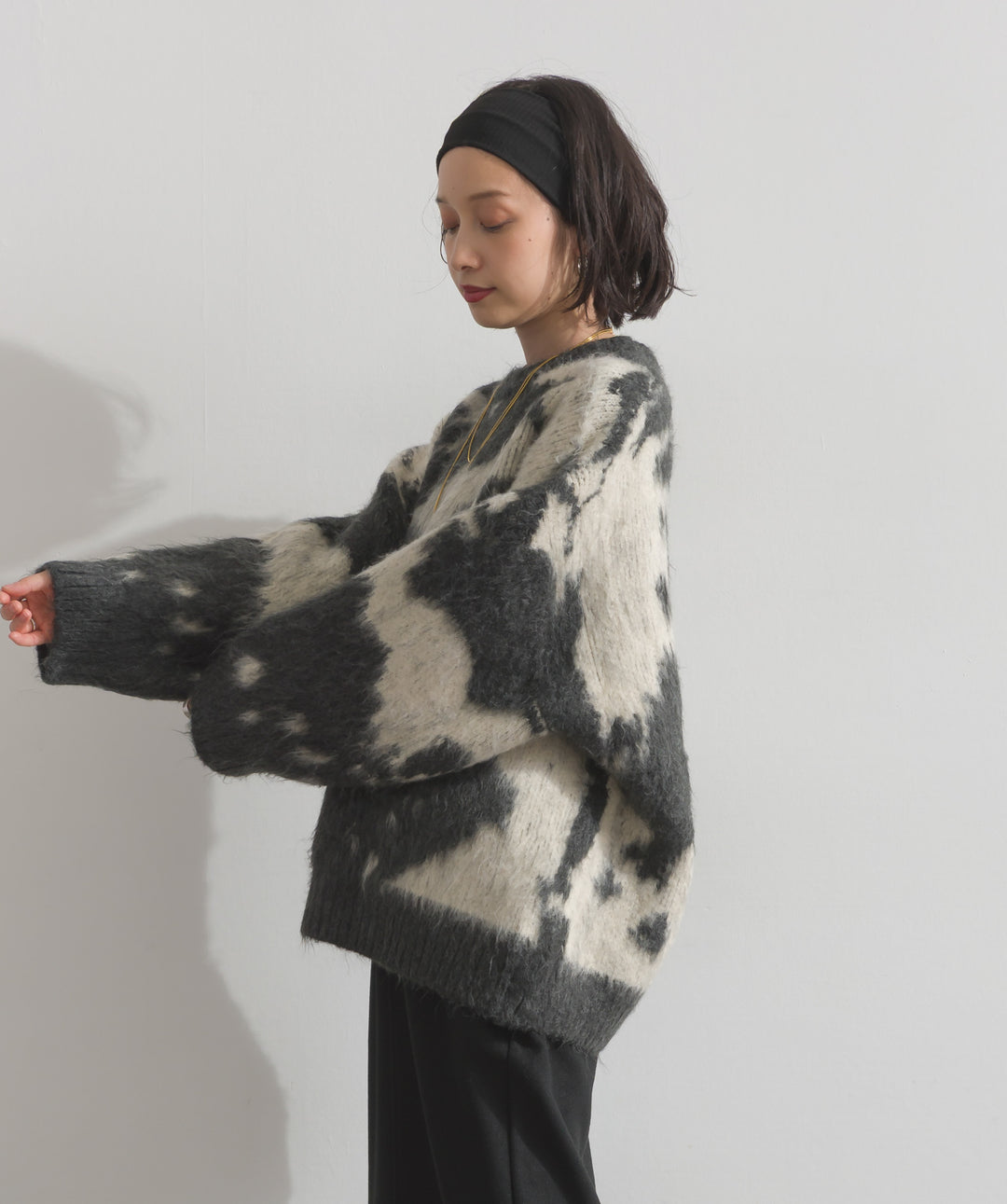 モヘアタッチタイダイ柄オーバーサイズニットプルオーバー