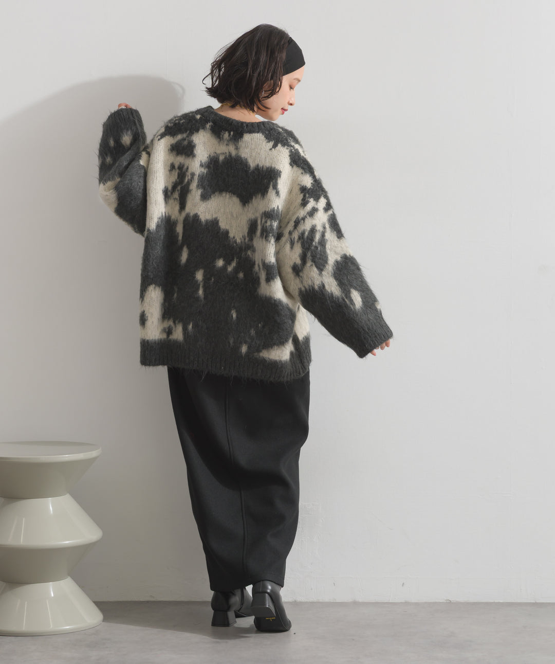 モヘアタッチタイダイ柄オーバーサイズニットプルオーバー