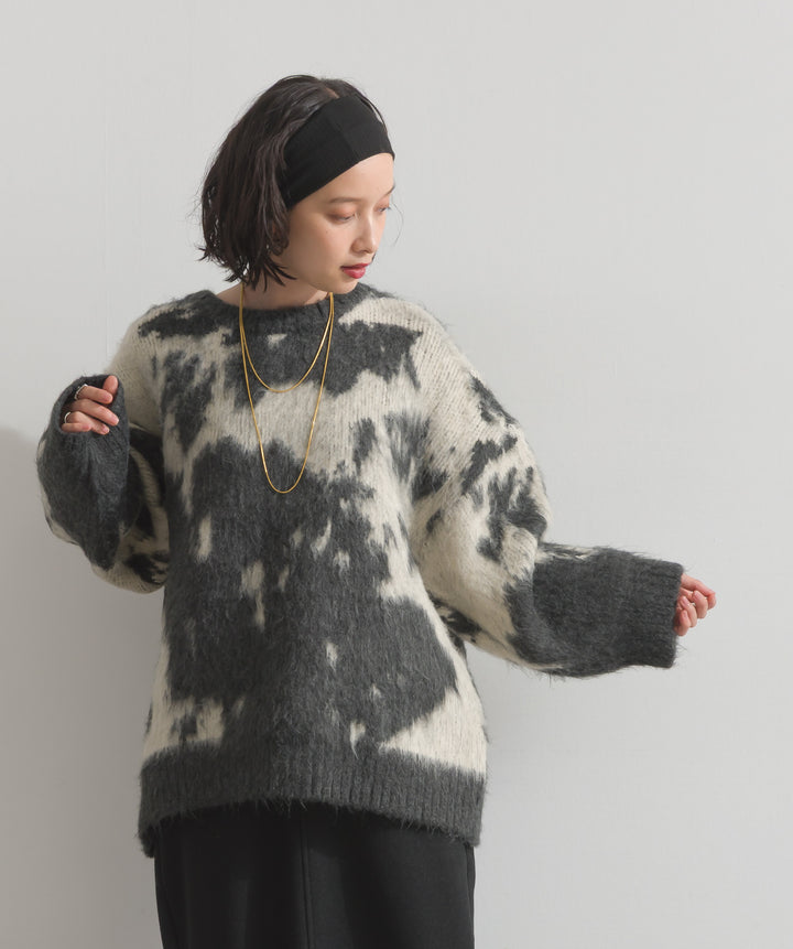 モヘアタッチタイダイ柄オーバーサイズニットプルオーバー