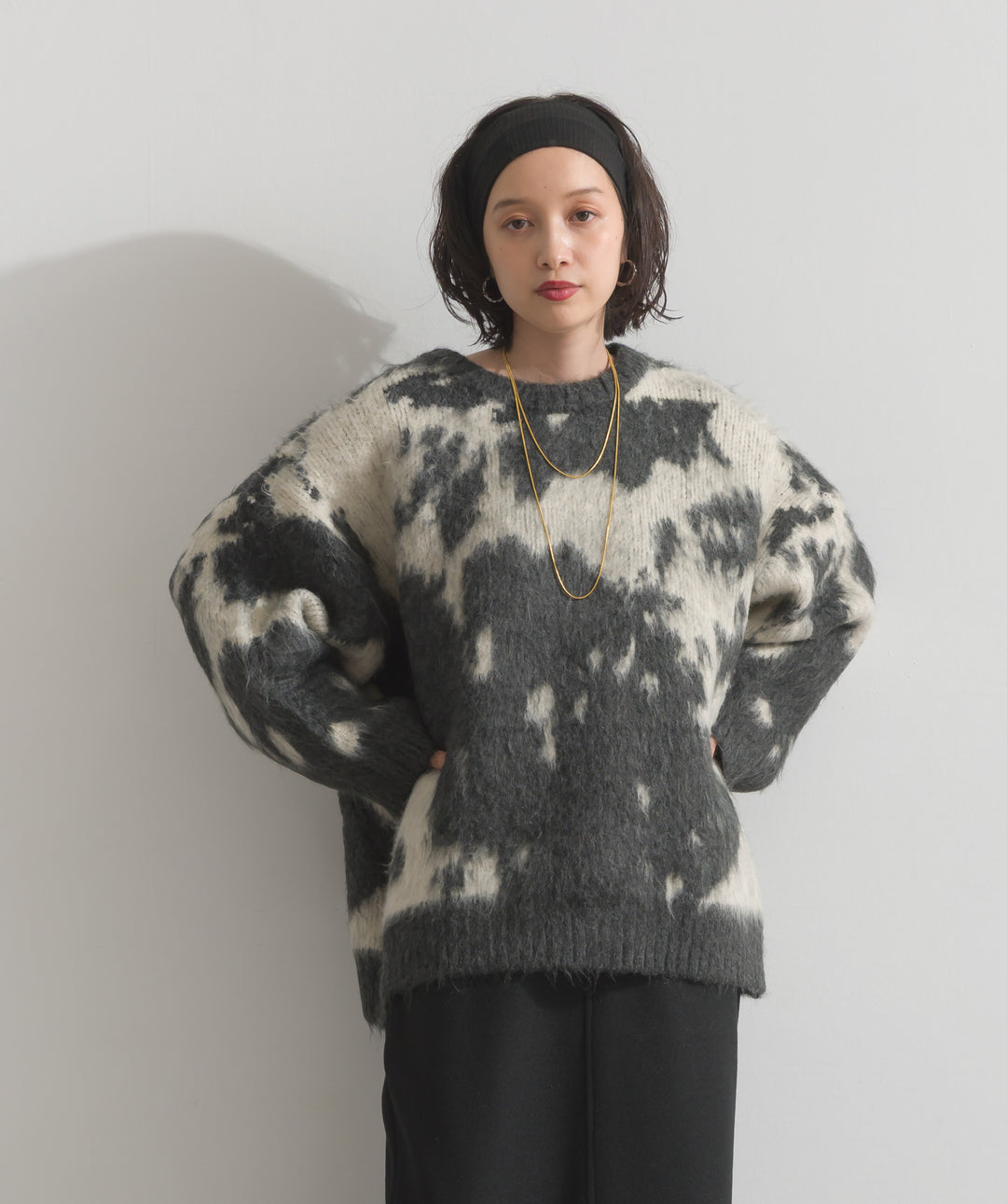 モヘアタッチタイダイ柄オーバーサイズニットプルオーバー