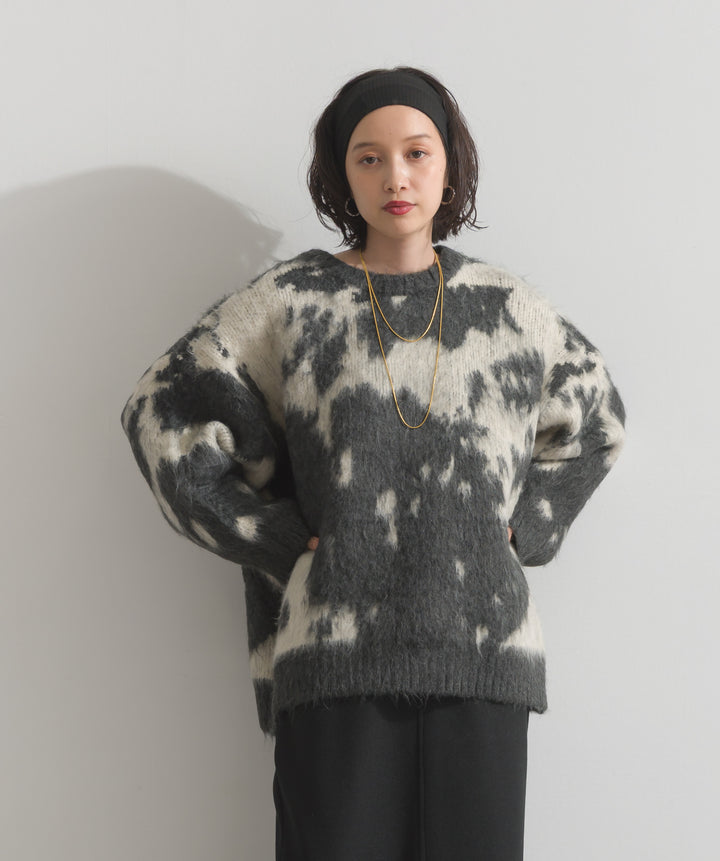 モヘアタッチタイダイ柄オーバーサイズニットプルオーバー