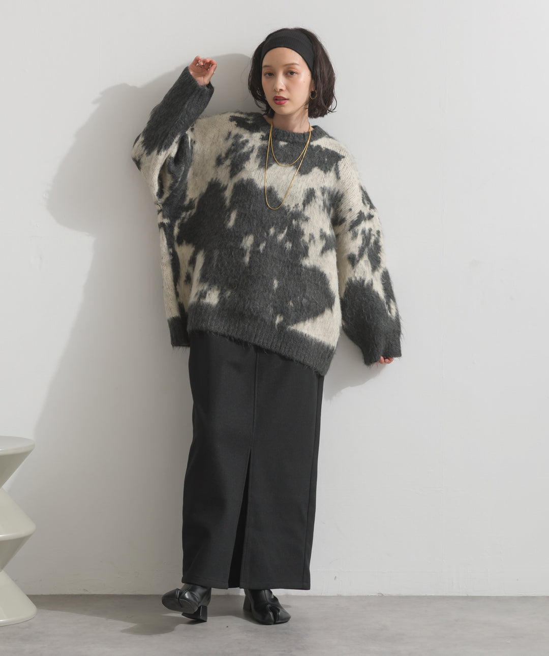 モヘアタッチタイダイ柄オーバーサイズニットプルオーバー