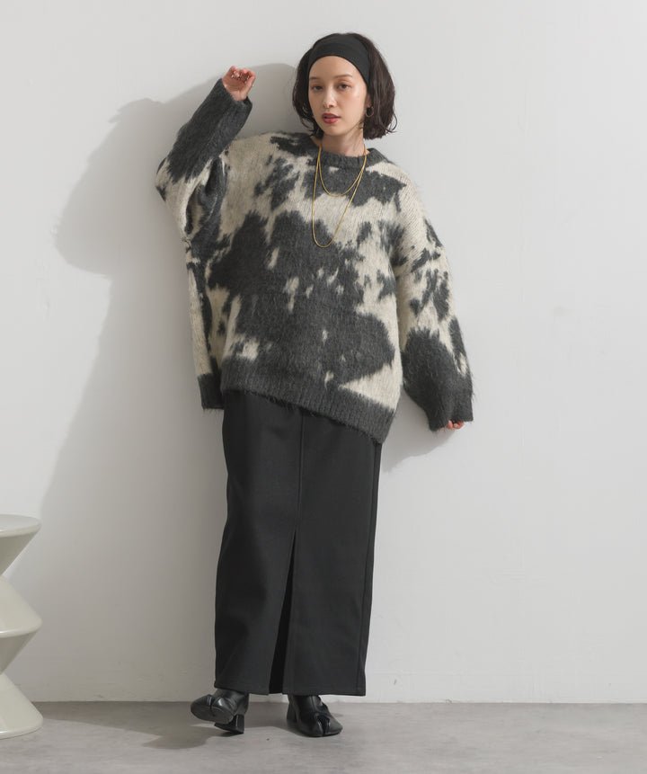 モヘアタッチタイダイ柄オーバーサイズニットプルオーバー