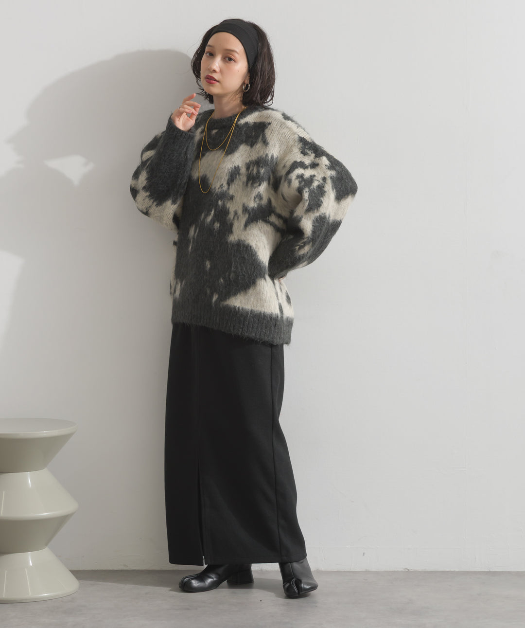 モヘアタッチタイダイ柄オーバーサイズニットプルオーバー