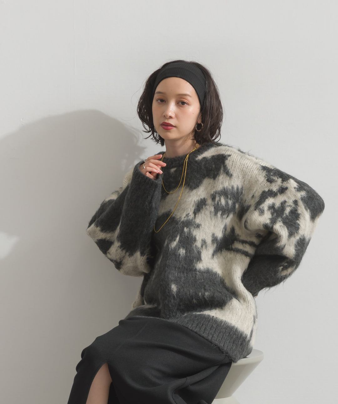 モヘアタッチタイダイ柄オーバーサイズニットプルオーバー