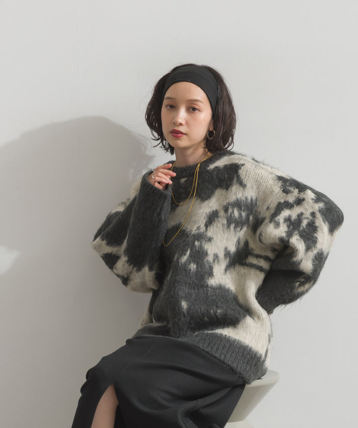 モヘアタッチタイダイ柄オーバーサイズニットプルオーバー